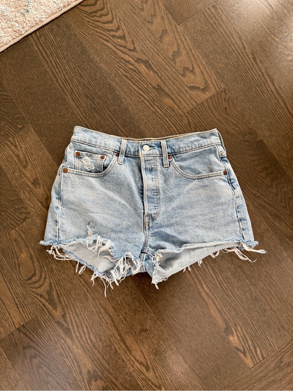 Levi's 501 Light Wash Frayed Hem Denim Shorts